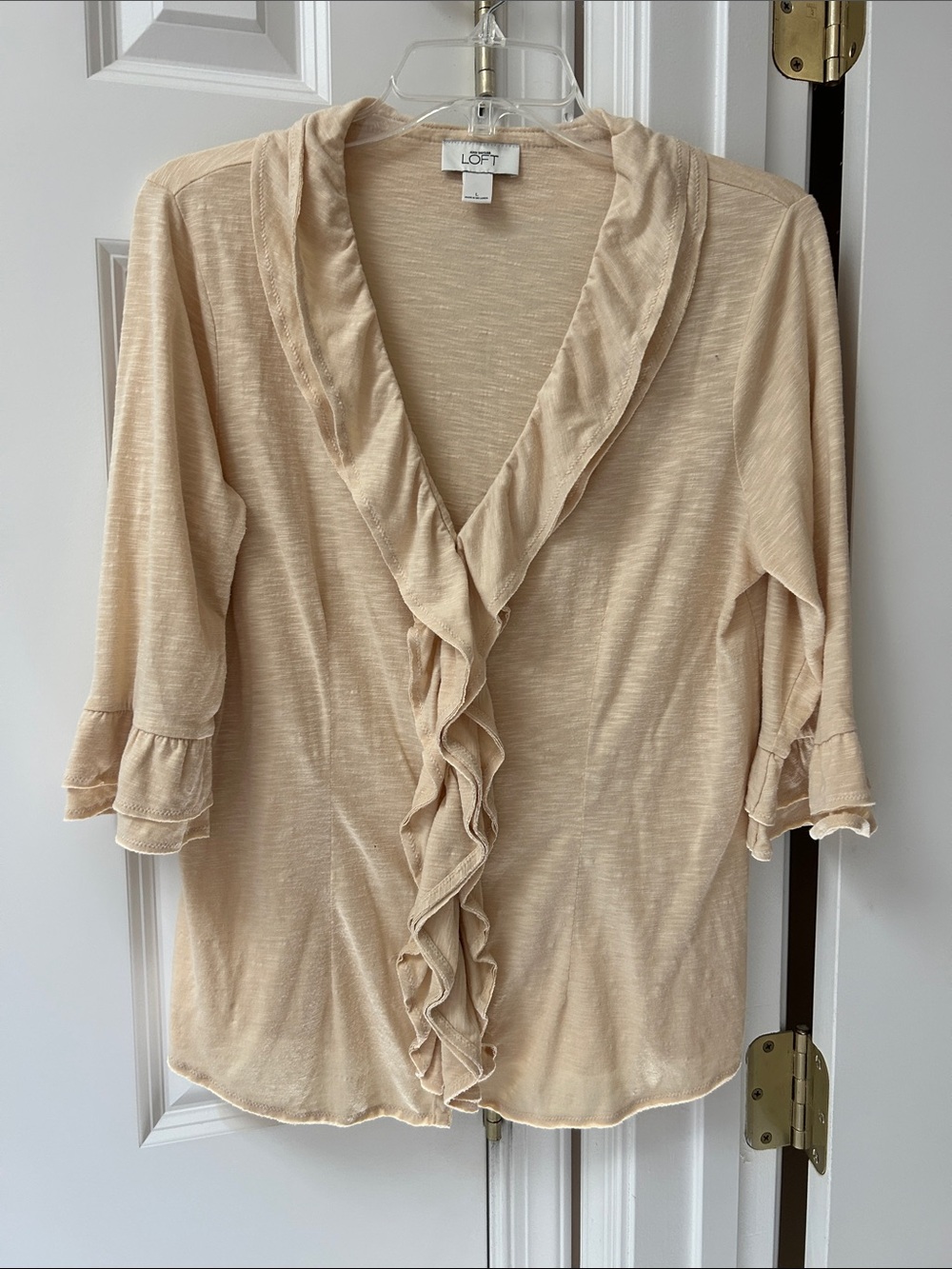 LOFT Cream Ruffle Front Women's Blouse